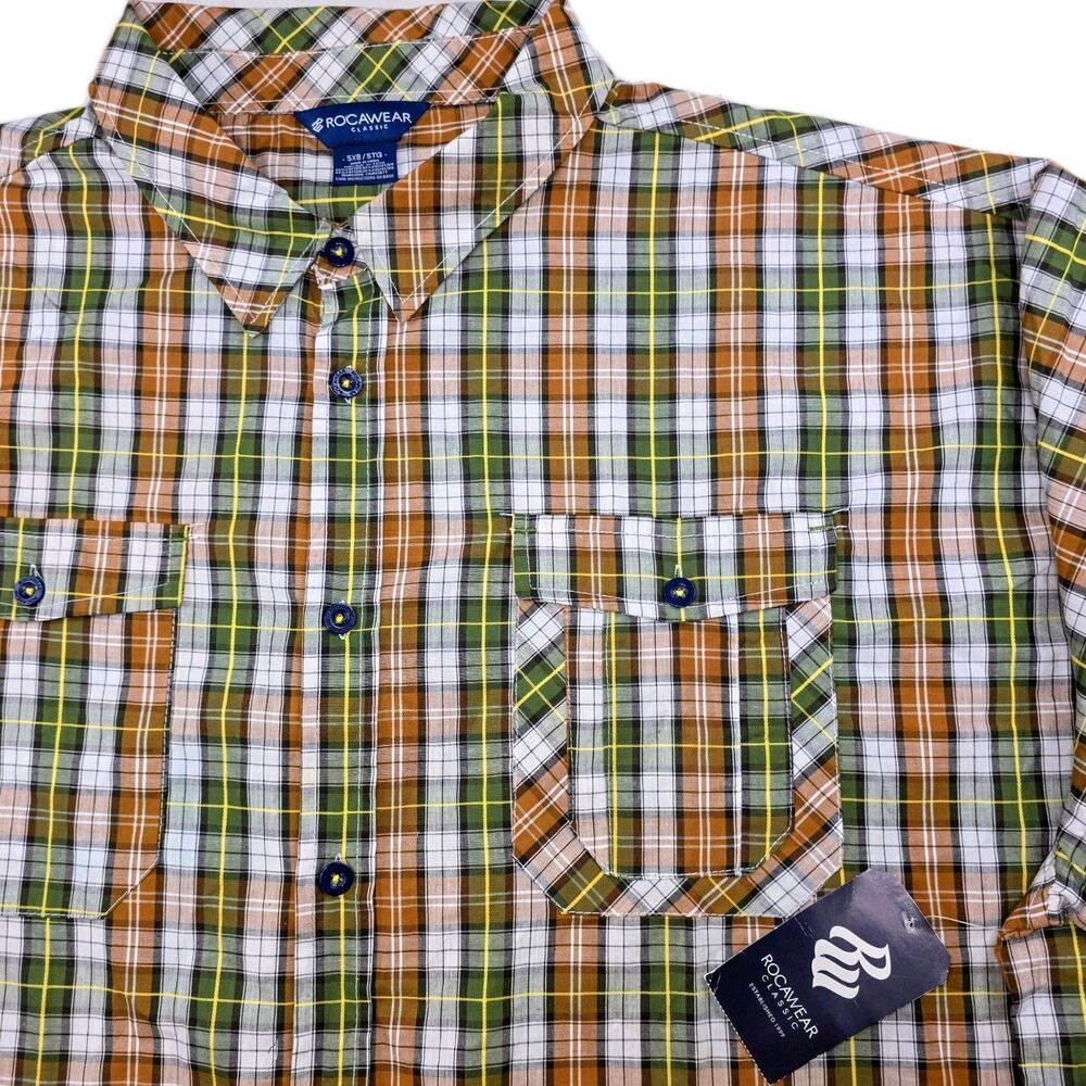 Rocawear Button Shirt Men 5XL  New w Tags, Men Plaid Western Cotton Short Sleeve